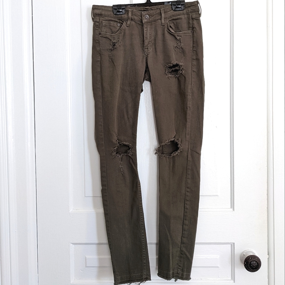 Low Rise Distressed Olive Green Jeans